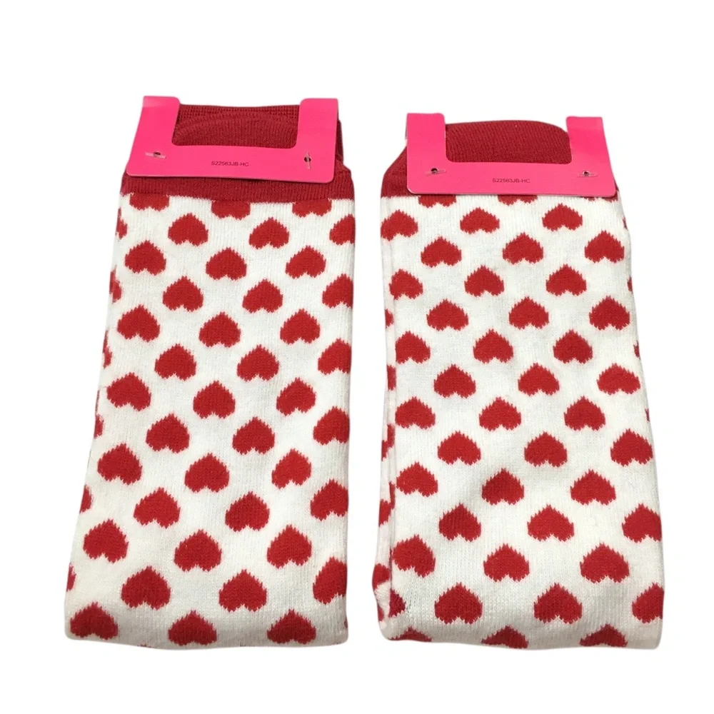 JOE BOXER Women Socks Hearts Heart Novelty Print Red White 2 Pair NWT